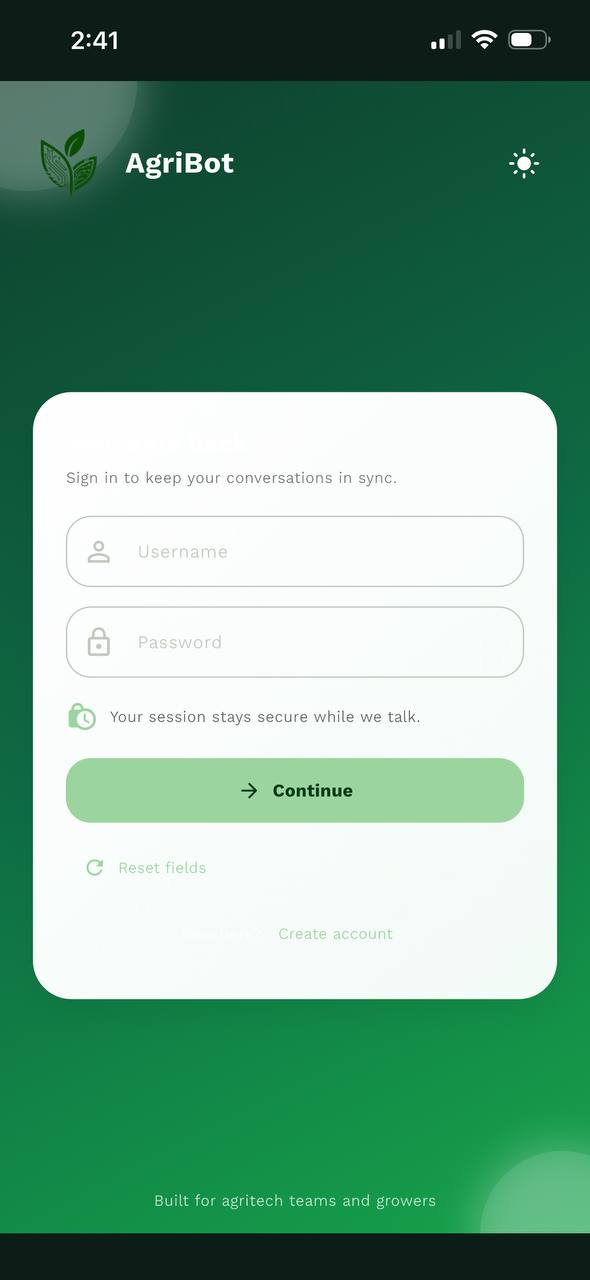 AgriTech Chatbot screen 1