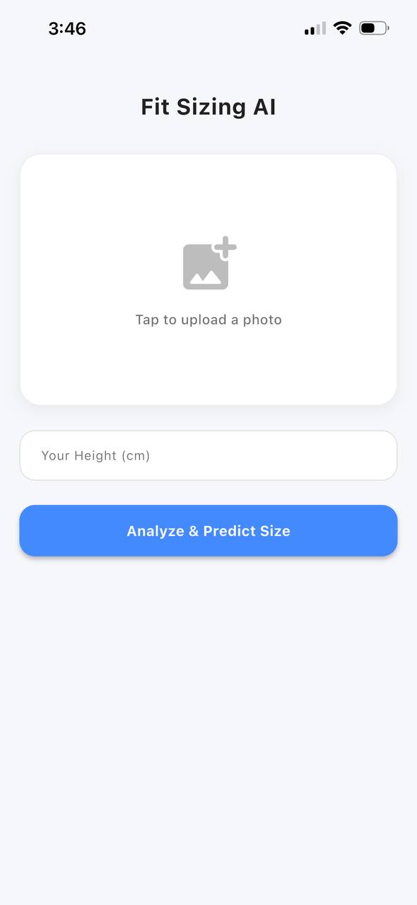 Fit Sizing App screen 1